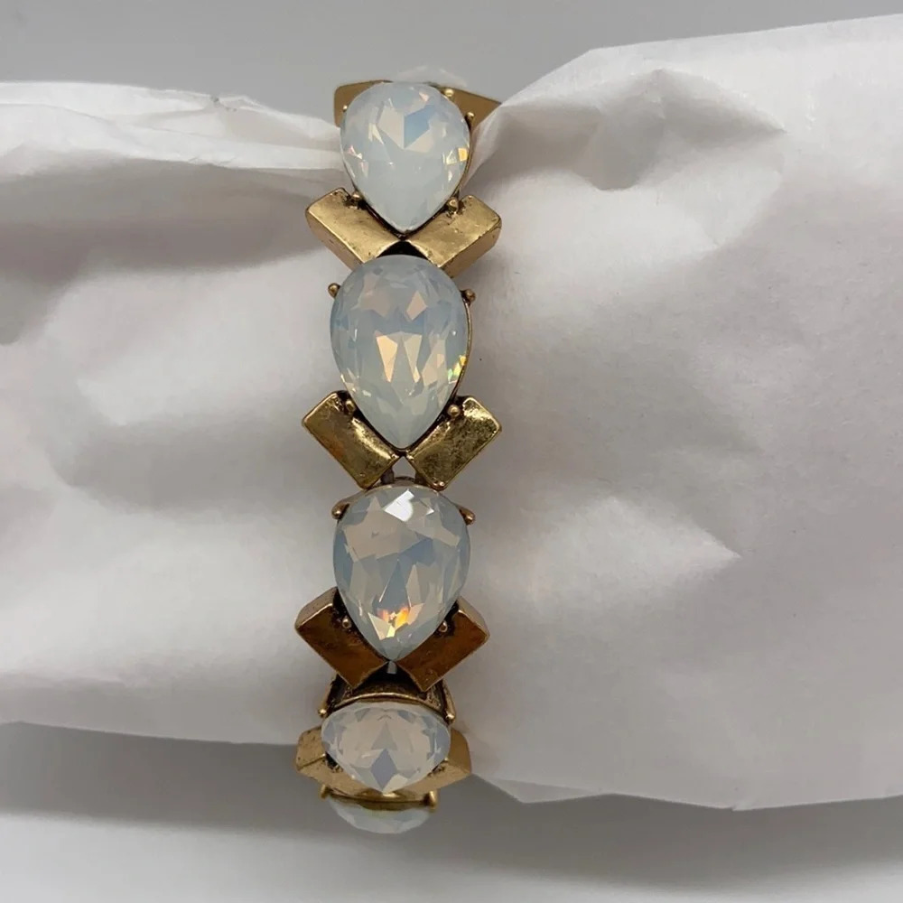 J. Crew Factory Opalescent Teardrop Large Rhinestone Stretch Bracelet - New